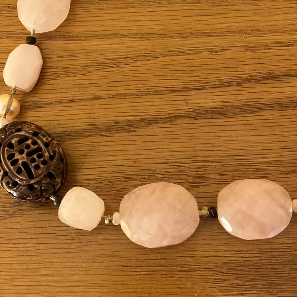 Retired Silpada Silver Pink Rose Quartz Palm Wood Silk Knitted Necklace N1819 - Picture 6 of 9